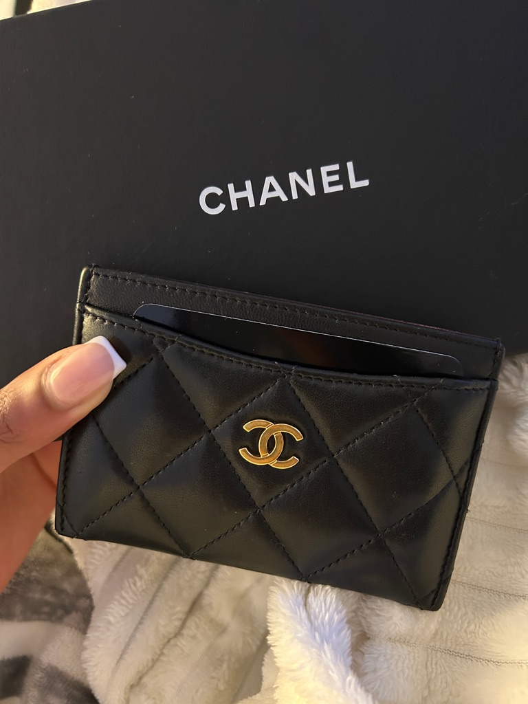 Chanel Black Quilted Card Holder With Gold Cc Logo